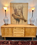 Large Vintage Original Nude Female Form Study, Charcoal Sketch on Canvas