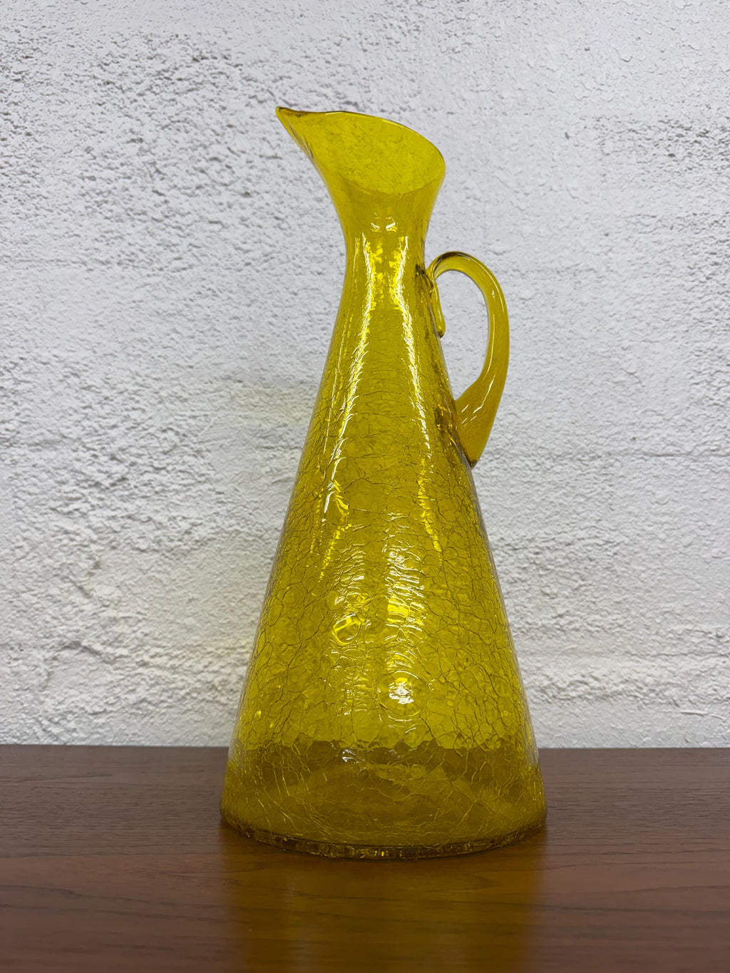 Blenko Large Jonquil Crackle Glass Model 976 Pitcher, Mid Century Modern
