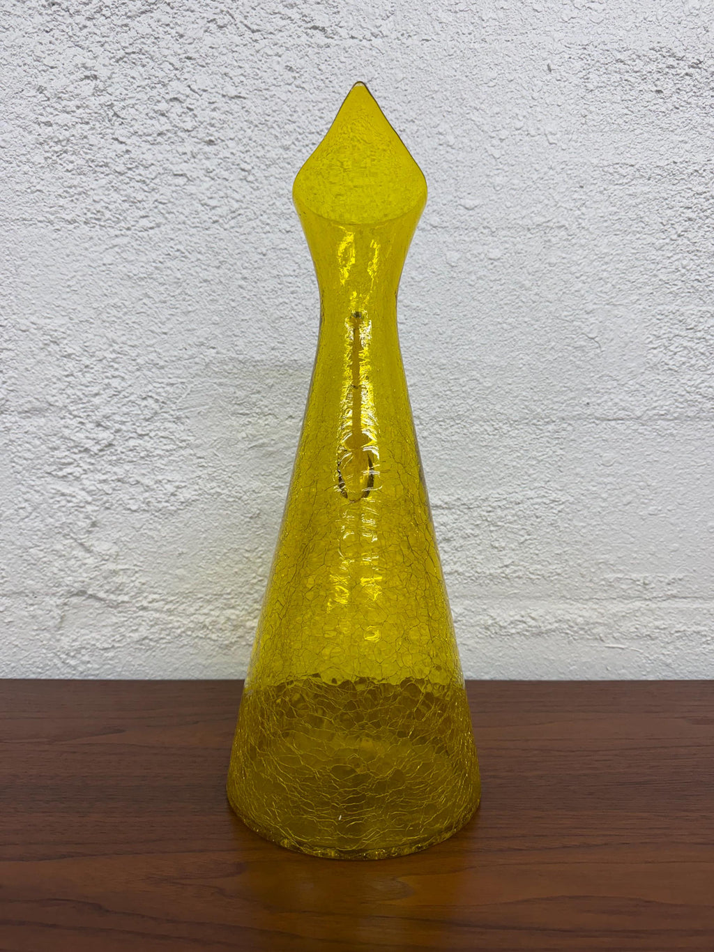 Blenko Large Jonquil Crackle Glass Model 976 Pitcher, Mid Century Modern