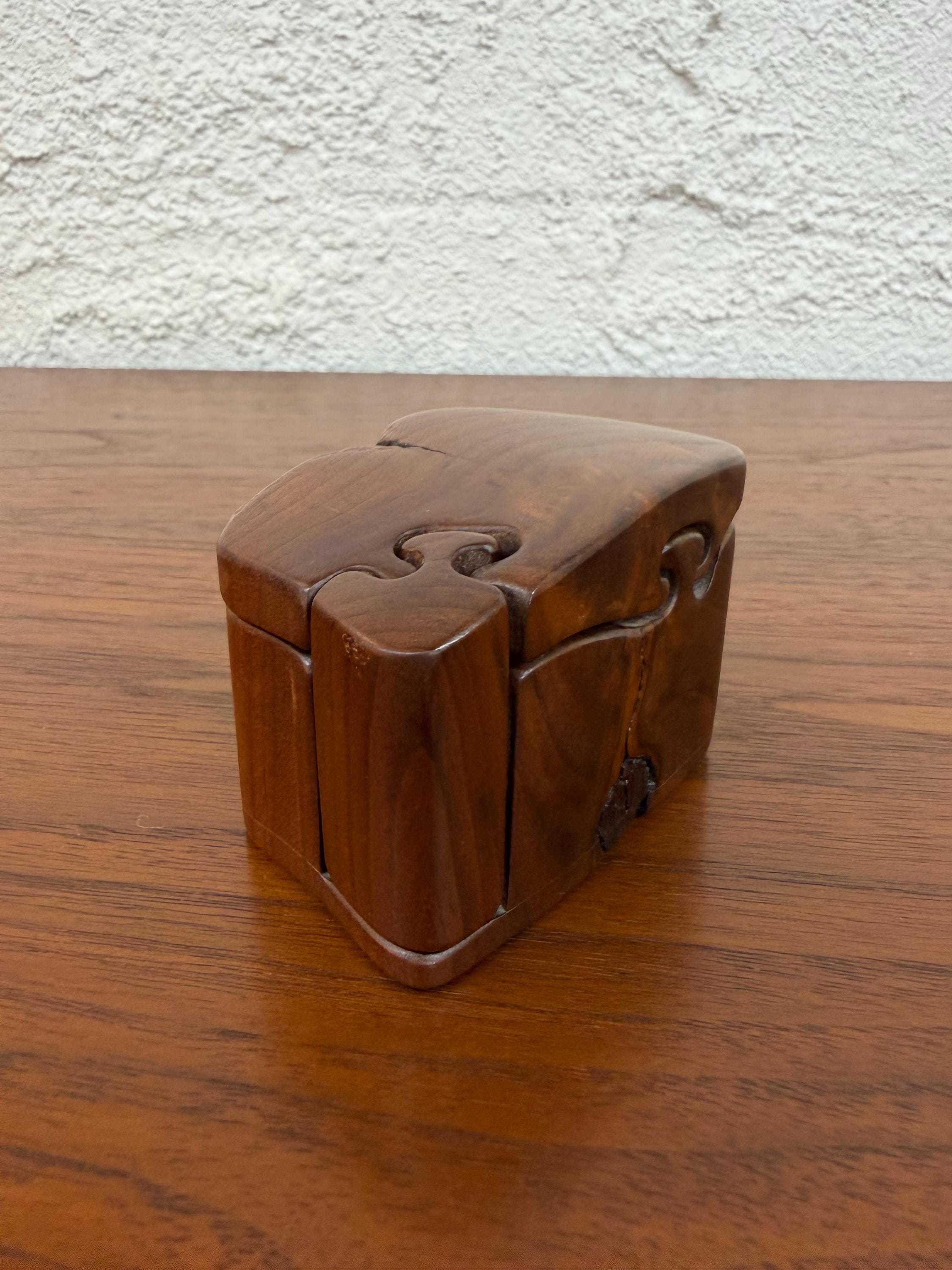 Vintage Hand Carved Don Rupard Walnut 4 Piece Puzzle Box, Signed
