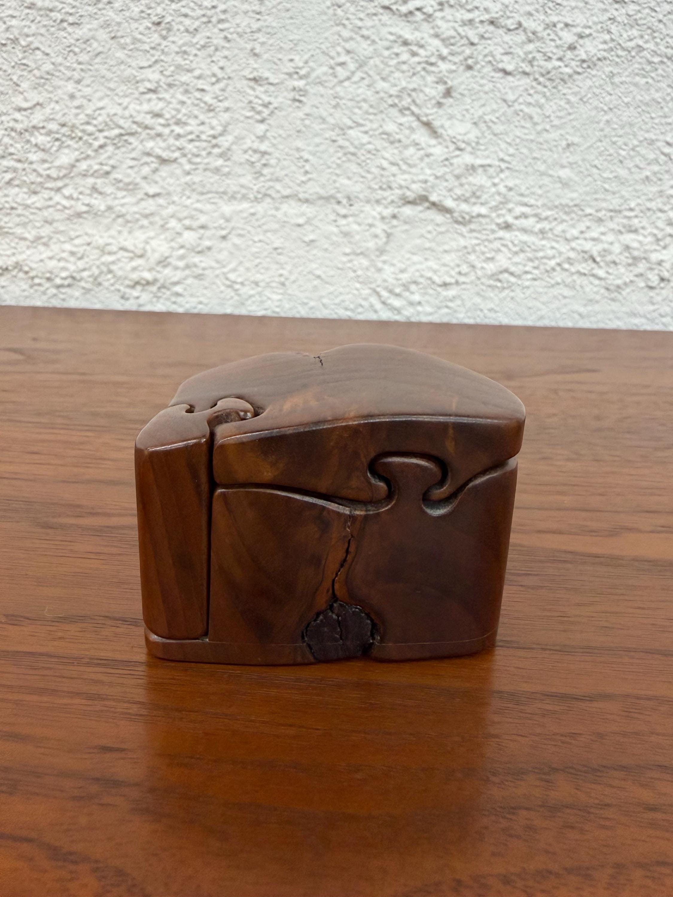 Vintage Hand Carved Don Rupard Walnut 4 Piece Puzzle Box, Signed