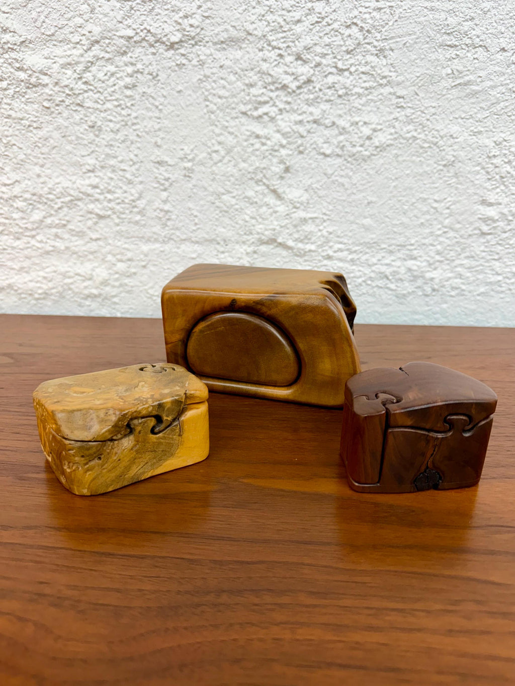 Vintage Hand Carved Don Rupard Walnut 4 Piece Puzzle Box, Signed