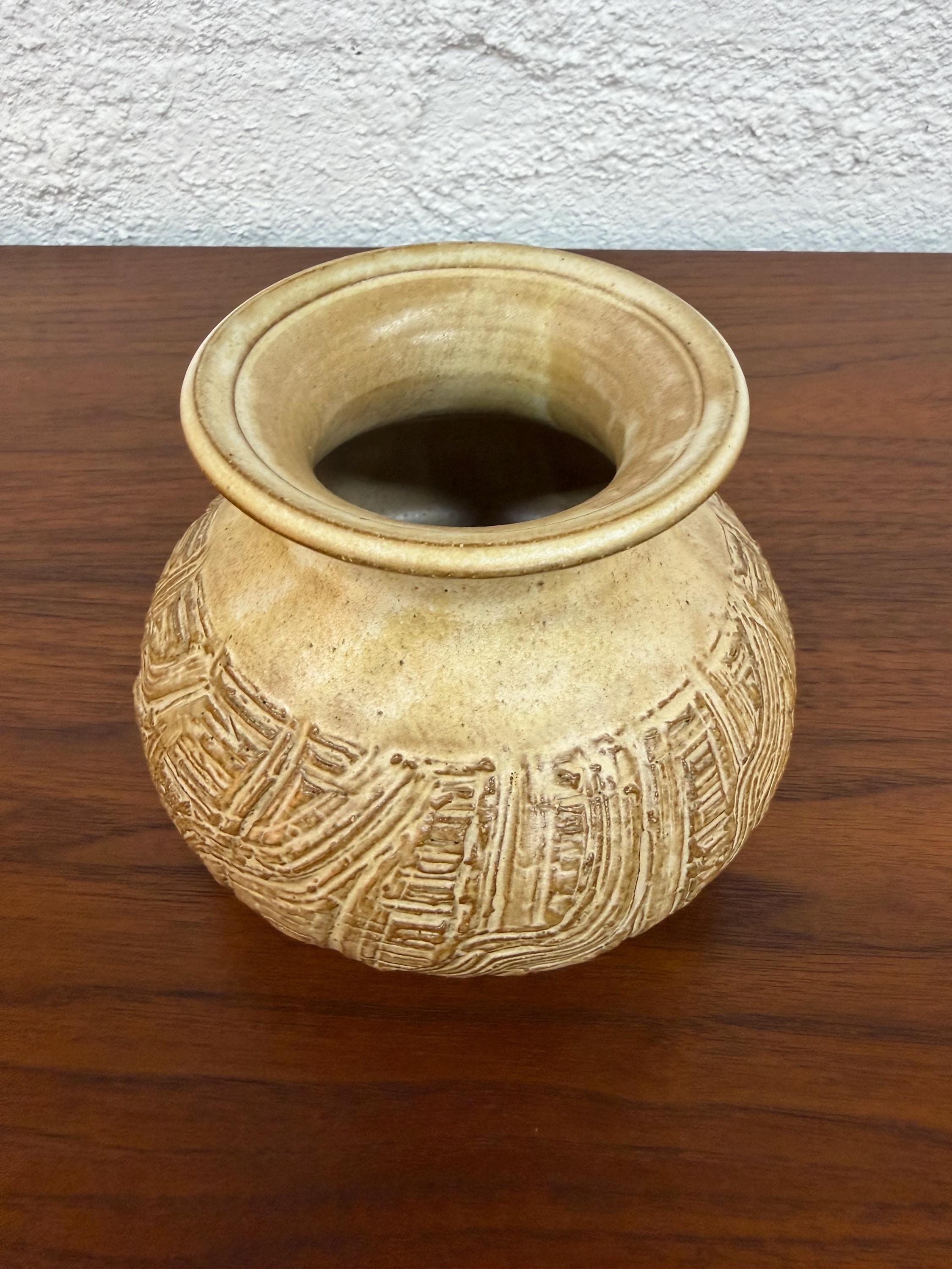 Mid Century Studio Pottery Incised Carved Vase