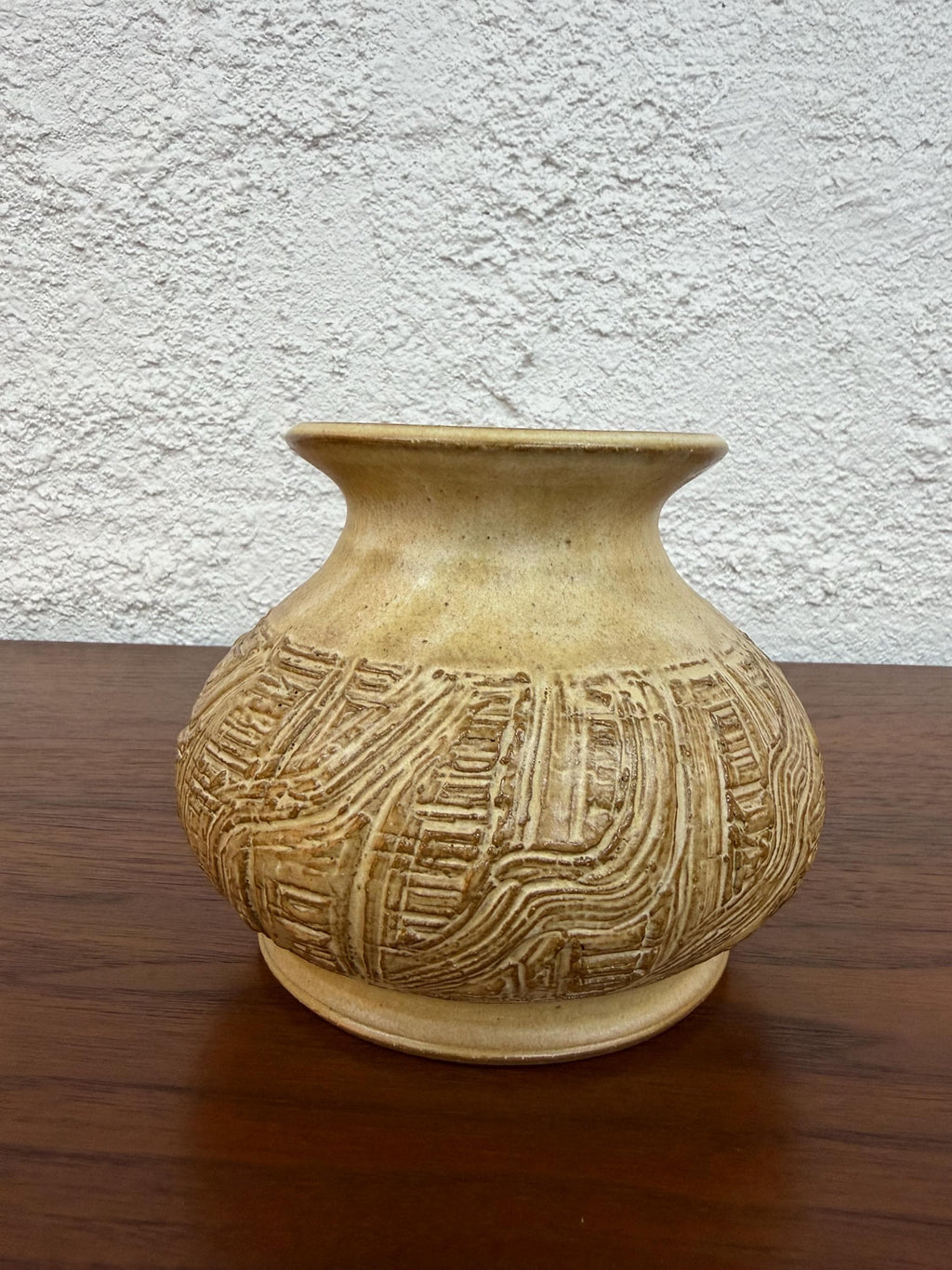 Mid Century Studio Pottery Incised Carved Vase