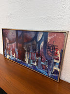 Mid Century Original Abstract Landscape Oil Painting by V. Matusko, “Detroit Oil” 1958