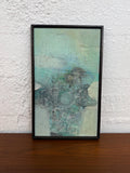 Small Mid Century Original Textured Abstract Mixed Media Painting in Soft Blues and Gray