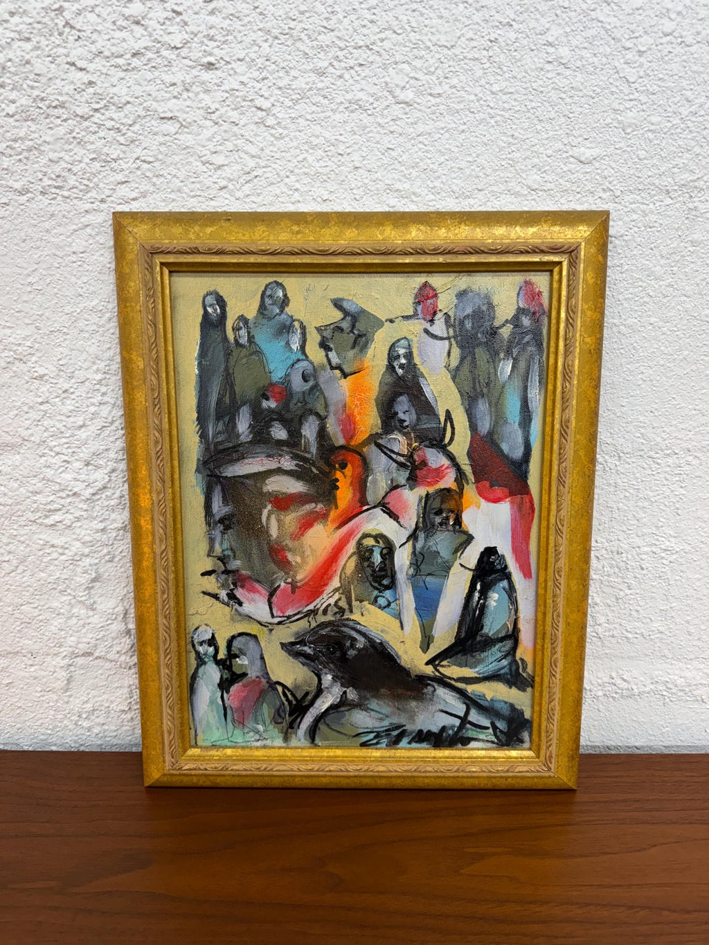 Small Vintage Original Figurative Abstract Oil on Canvas Painting by Danilo Maldonado Machado