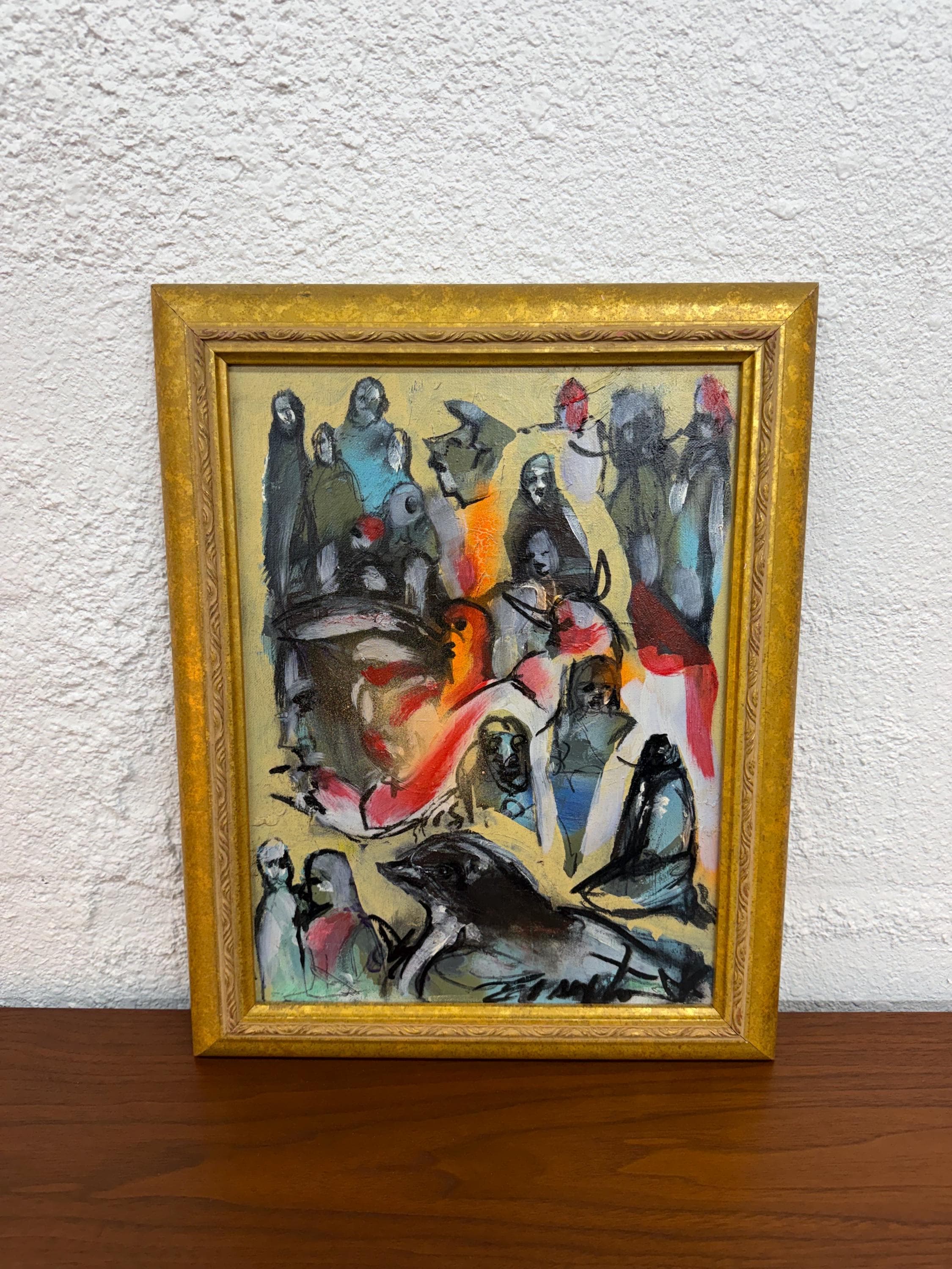 Small Vintage Original Figurative Abstract Oil on Canvas Painting by Danilo Maldonado Machado