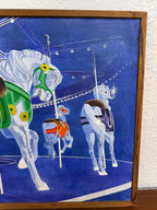 Vintage Modernist Op Art Carousel Horses Painting, Oil on Canvas
