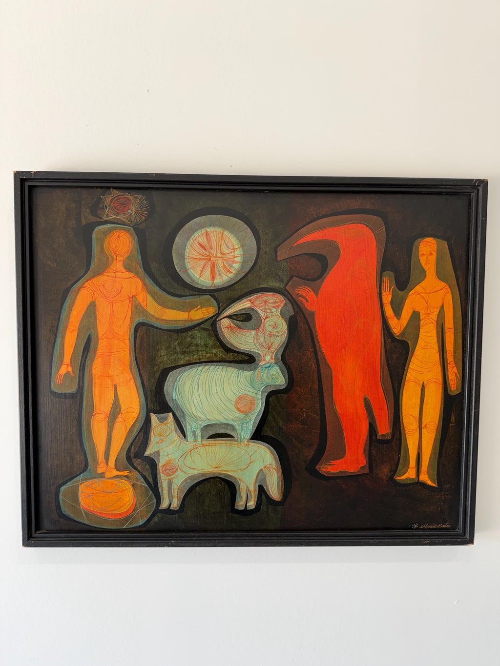 Mid Century Modern Original Painting, The Peacable Kingdom by Marcia Gaiter c.1960’s