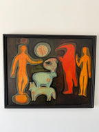 Mid Century Modern Original Painting, The Peacable Kingdom by Marcia Gaiter c.1960’s