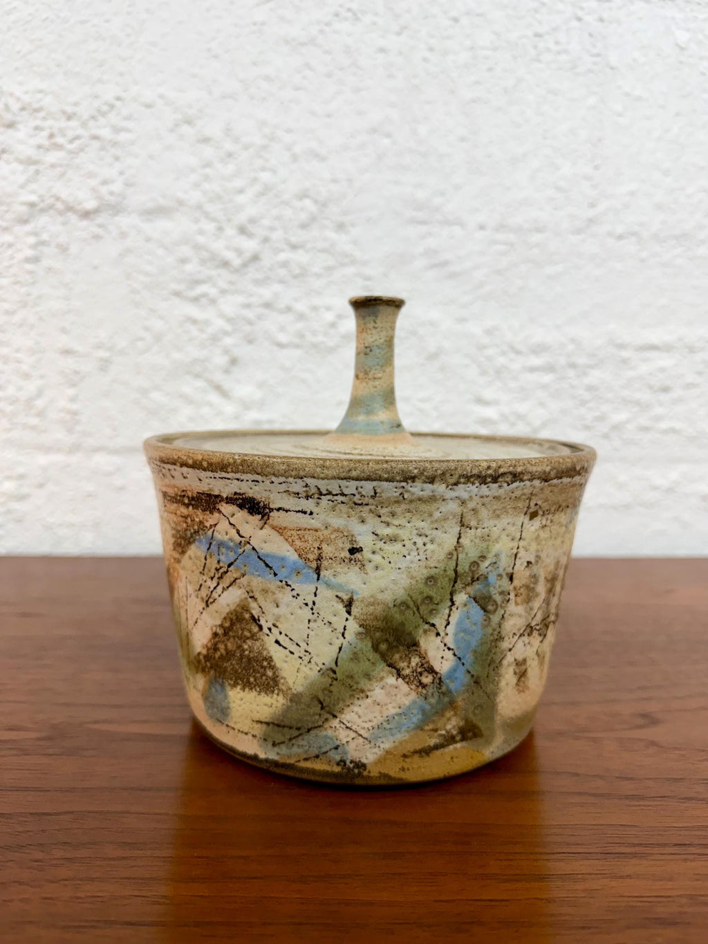Large Vintage Studio Pottery Lidded Jar, Trinket Box, Signed