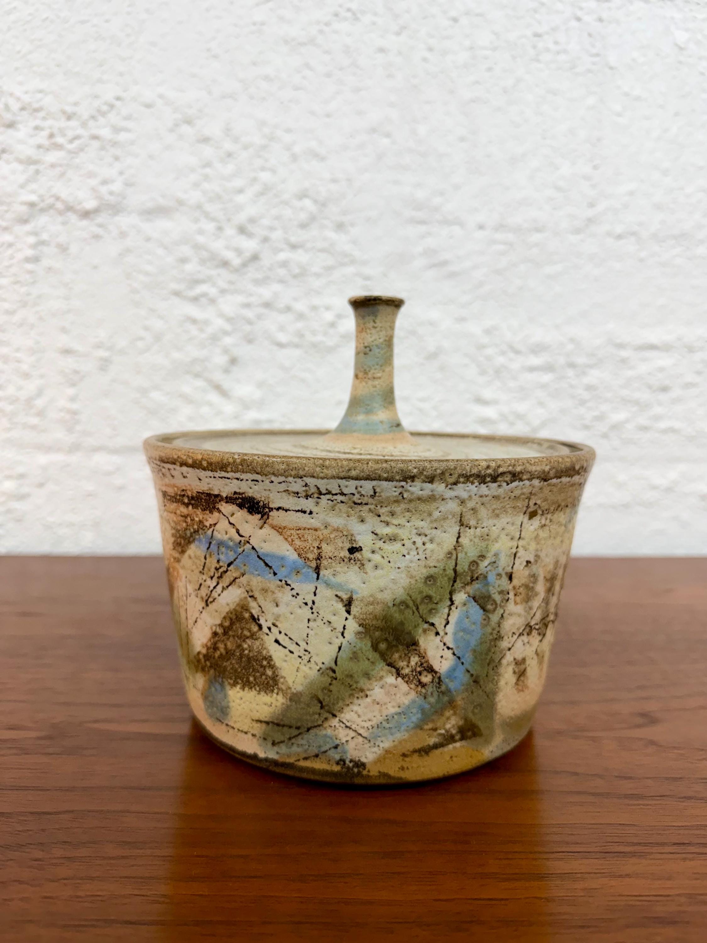 Large Vintage Studio Pottery Lidded Jar, Trinket Box, Signed