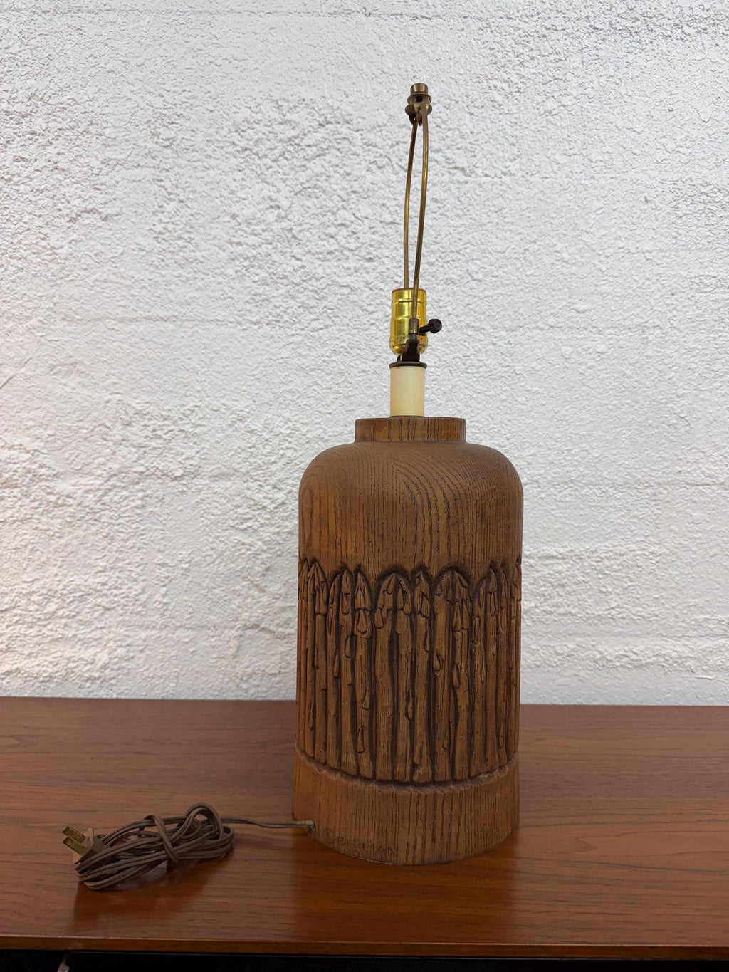 1970’s Faux Wood Ceramic Asparagus Lamp by Berman - Shade not included