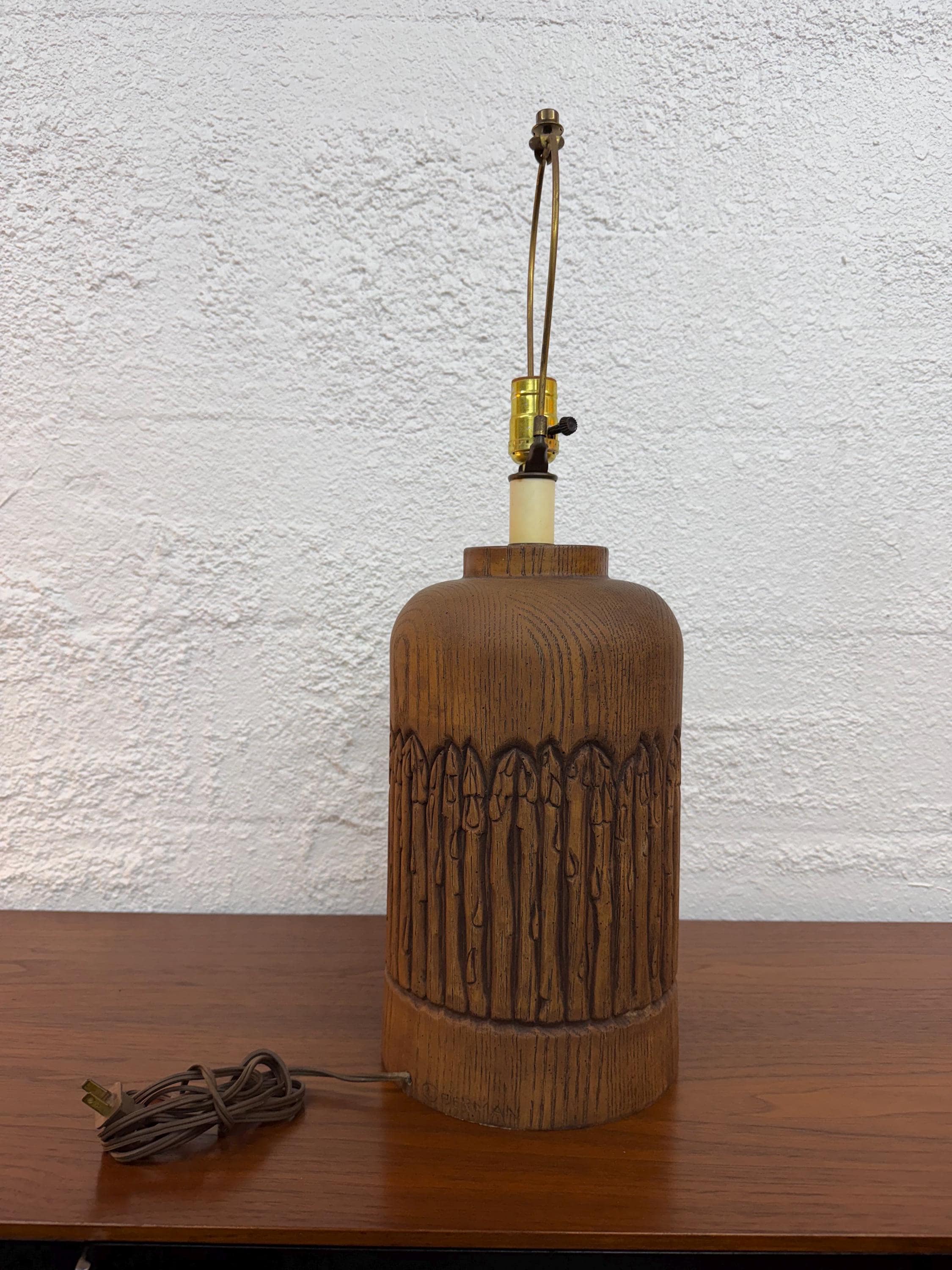 1970’s Faux Wood Ceramic Asparagus Lamp by Berman - Shade not included