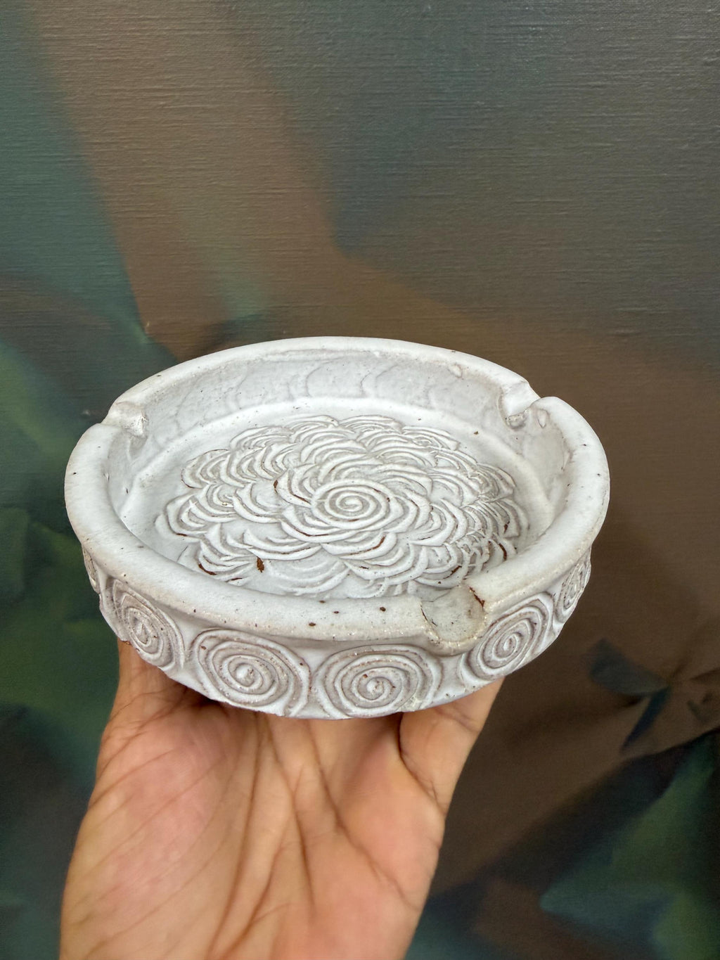 Hal Lasky Los Artesanos Studio Pottery Circles and Flower Ashtray Trinket Dish c.1970’s