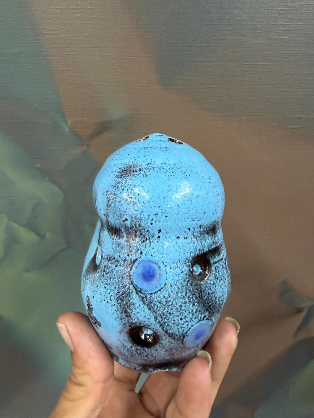 Small Studio Pottery 3 hole Weed Vase in Turquoise Blue