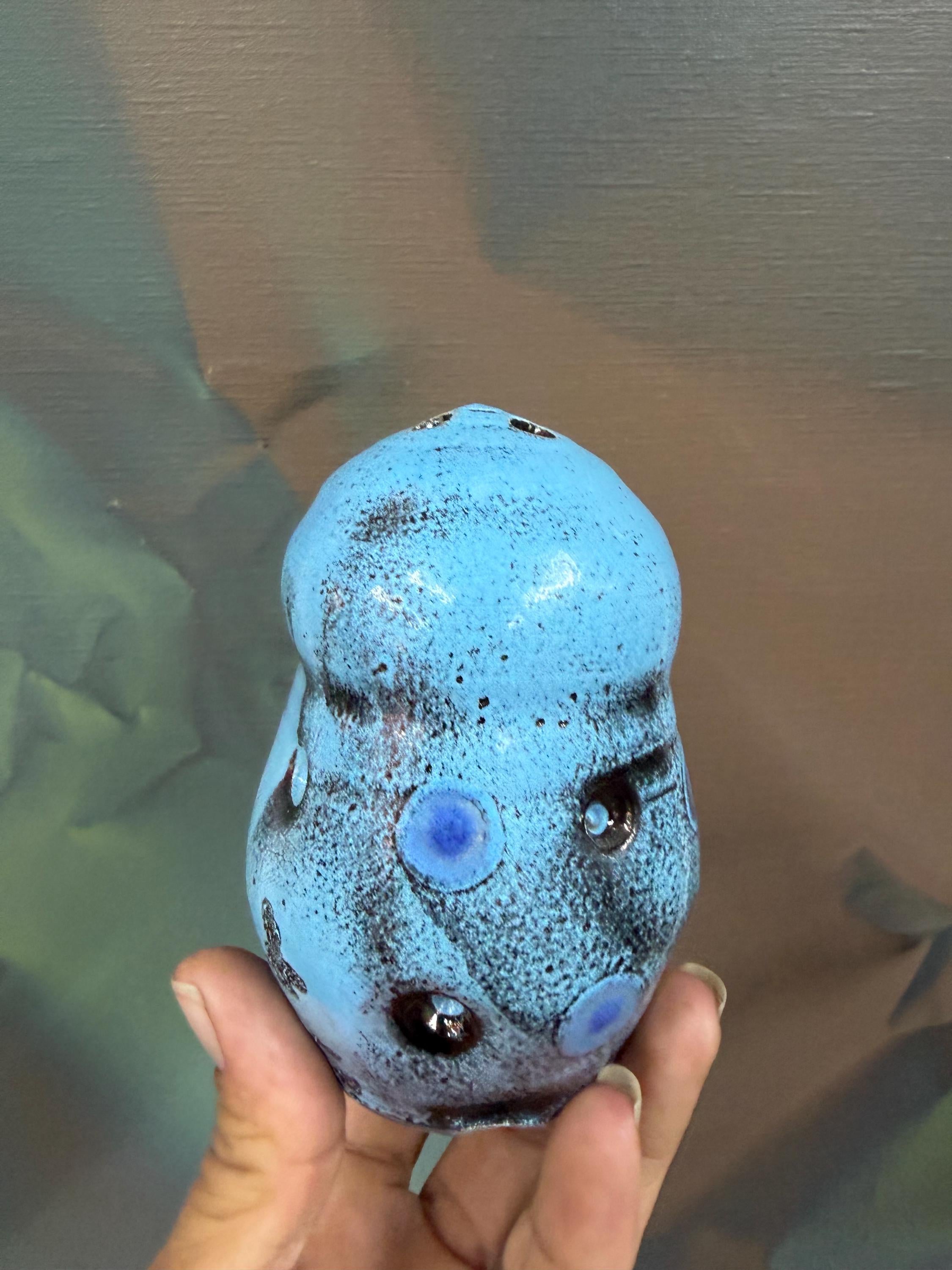 Small Studio Pottery 3 hole Weed Vase in Turquoise Blue