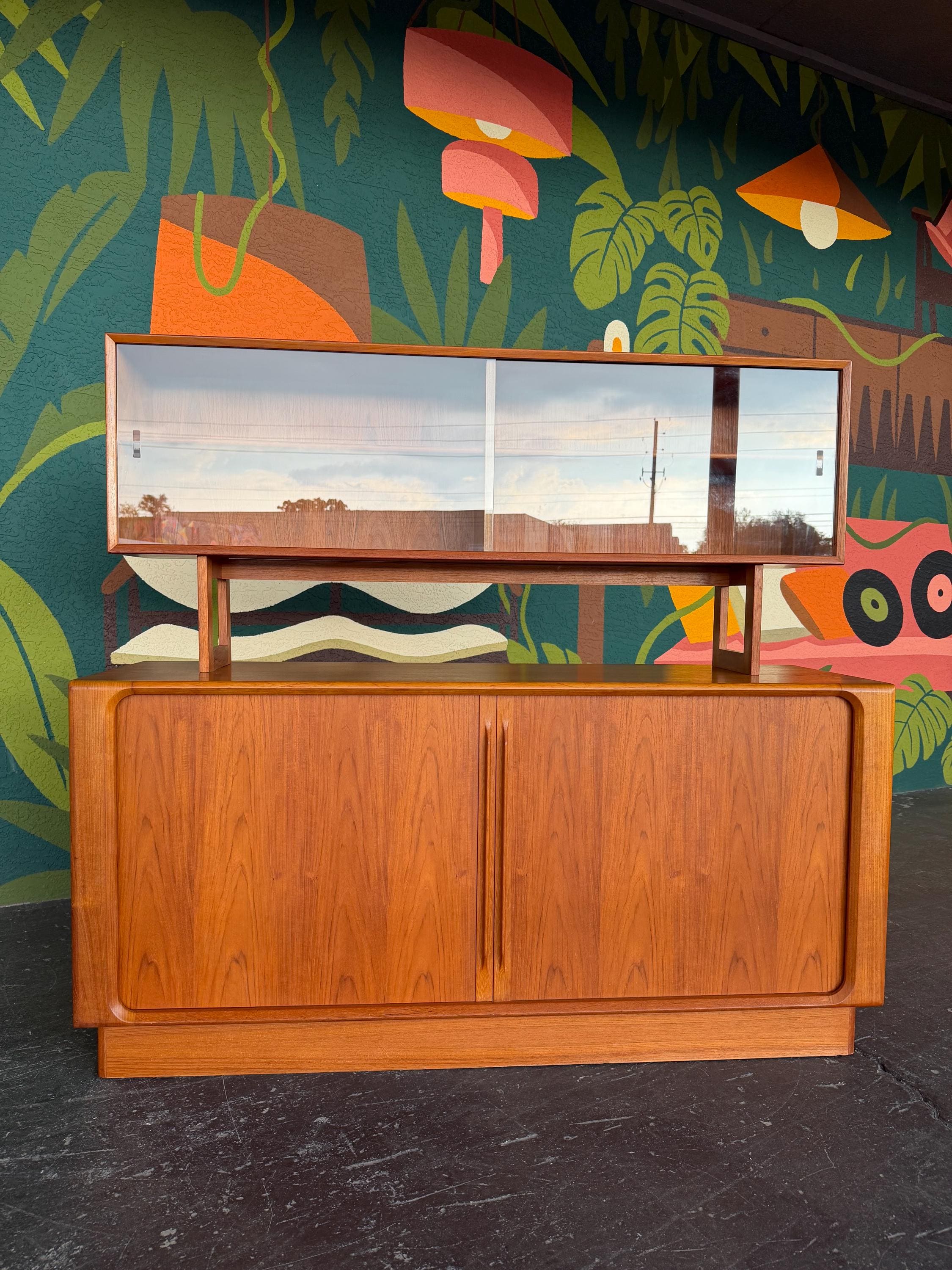 Mid Century Danish Modern Floating Topper Teak Hutch, 2pc