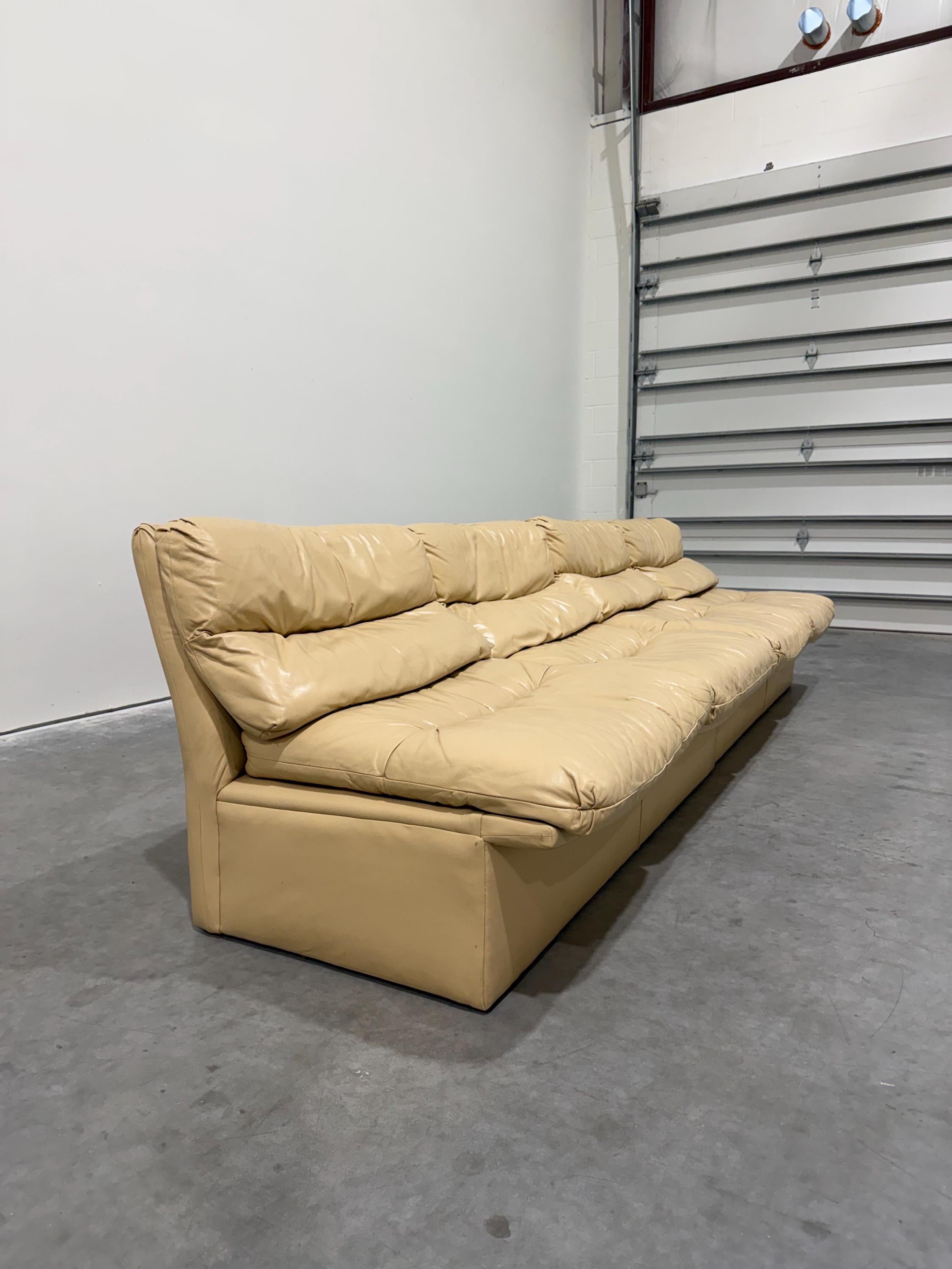 Vintage Postmodern Cream Leather Modular Sectional, 6pcs