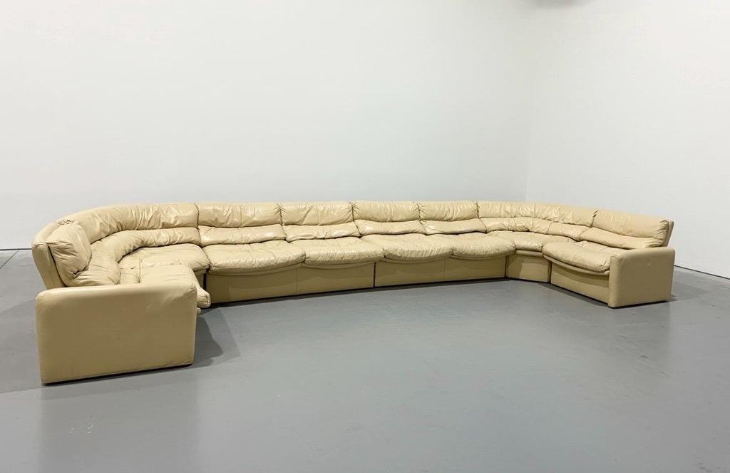 Vintage Postmodern Cream Leather Modular Sectional, 6pcs
