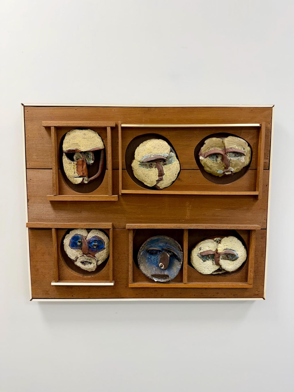 Abstract Faces Mid Century Studio Pottery and Wood Wall Art by Harold Nosti