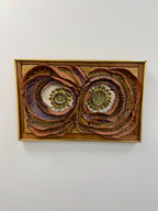 Abstract Owl Mid Century Studio Pottery and Fused Glass Framed Wall Art by Harold Nosti