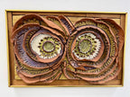 Abstract Owl Mid Century Studio Pottery and Fused Glass Framed Wall Art by Harold Nosti