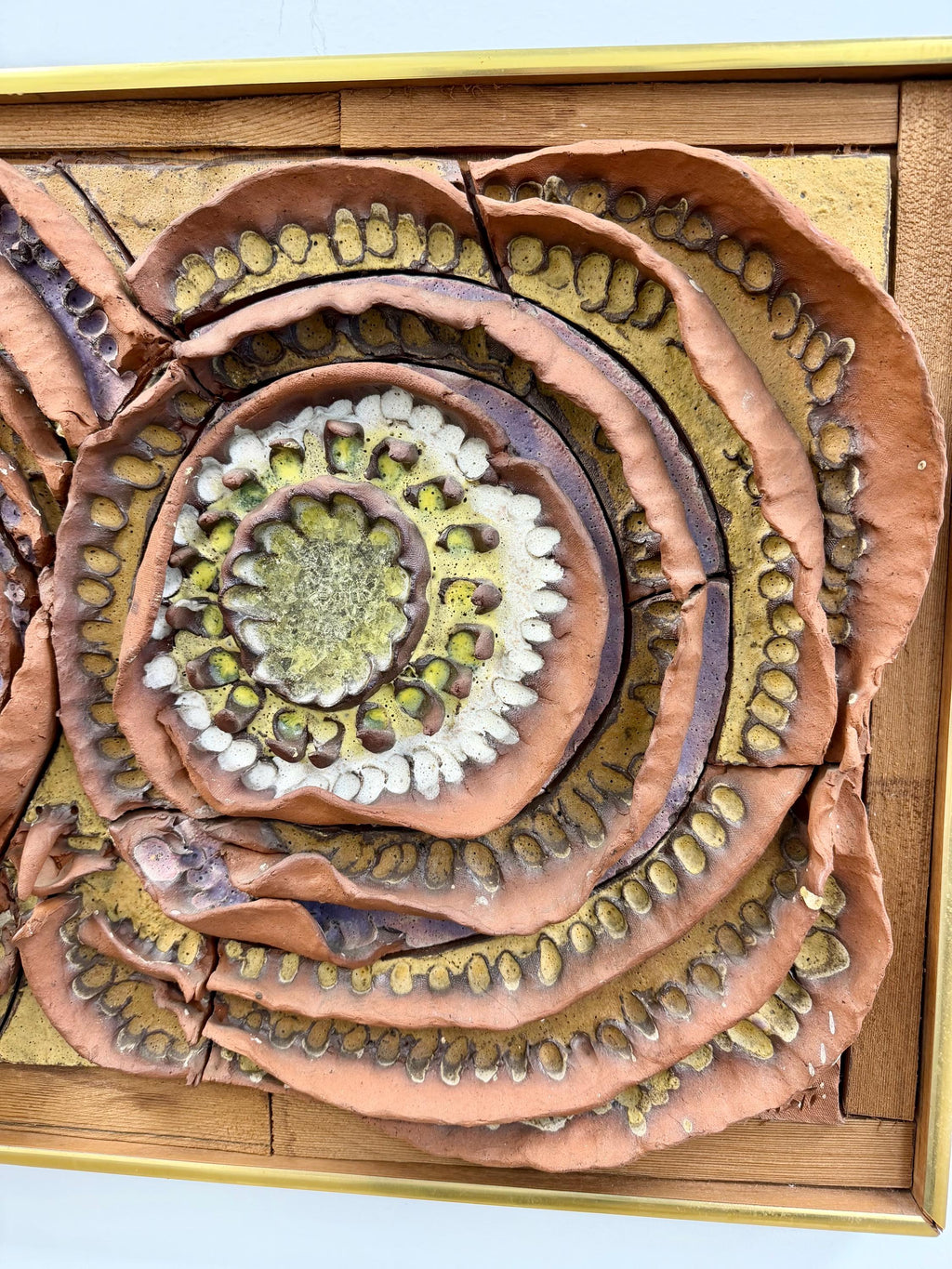 Abstract Owl Mid Century Studio Pottery and Fused Glass Framed Wall Art by Harold Nosti