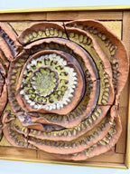 Abstract Owl Mid Century Studio Pottery and Fused Glass Framed Wall Art by Harold Nosti