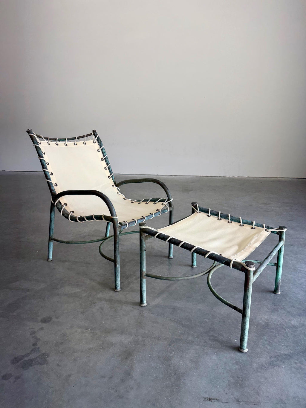 Uncommon Early Mid Century Robert Lewis Bronze Lounge Chair and Ottoman Set