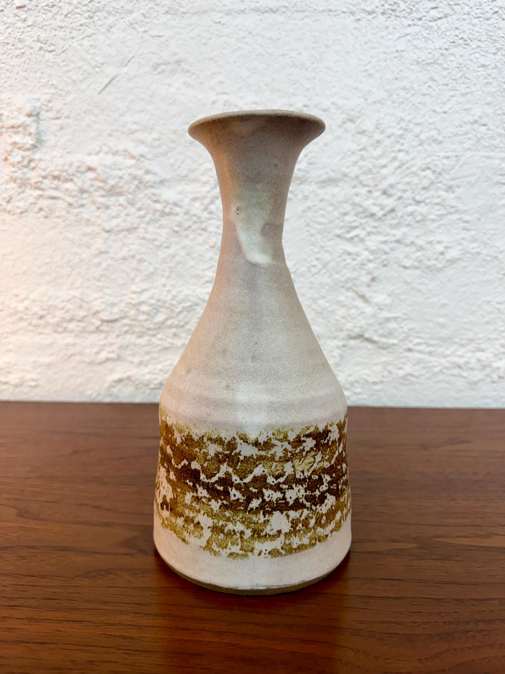 Vintage Signed Neutral Tone Studio Pottery Vase, Cream and Brown Glaze