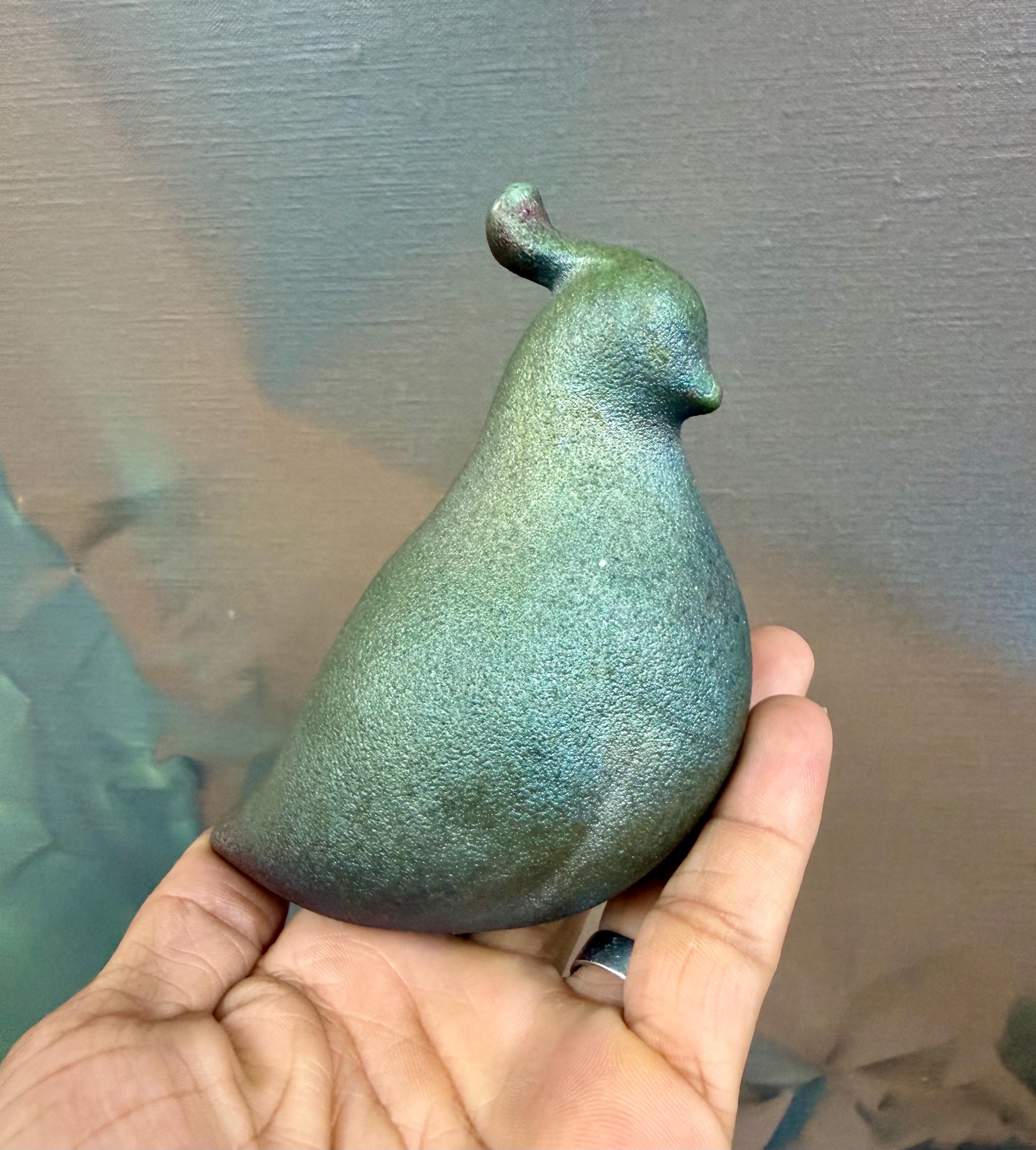 Small Vintage Raku Iridescent Studio Pottery Quail Sculpture