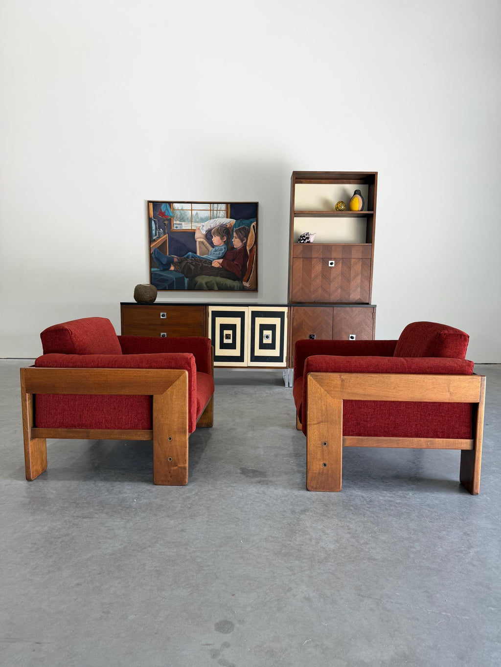 Pair of Walnut Bastiano Lounge Club Chairs by Tobia Scarpa for Gavina, Reupholstered