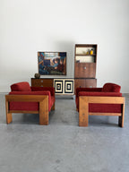 Pair of Walnut Bastiano Lounge Club Chairs by Tobia Scarpa for Gavina, Reupholstered