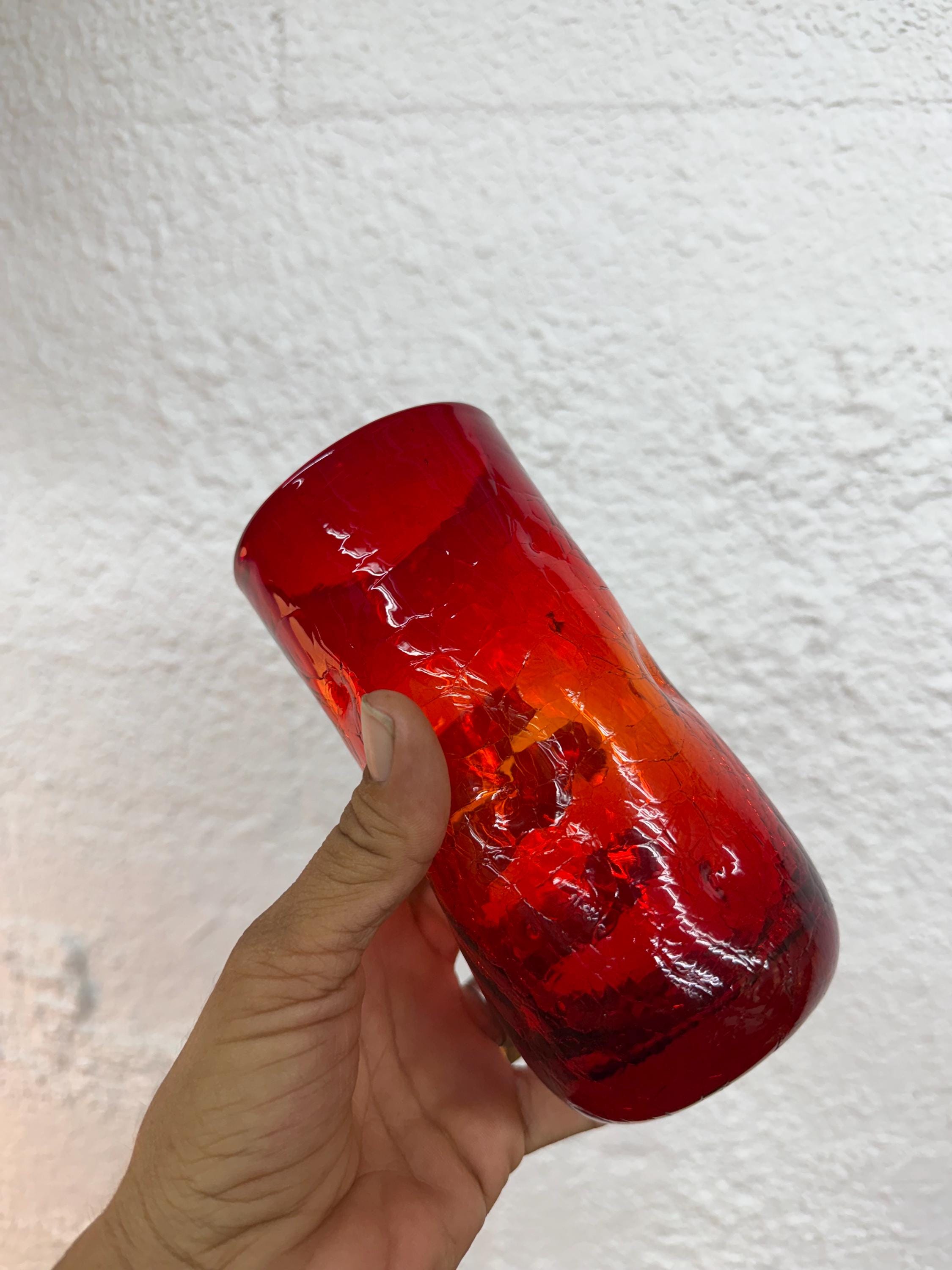 Blenko 418LC Crackled Large Dimple Glass  in Tangerine, Price per piece