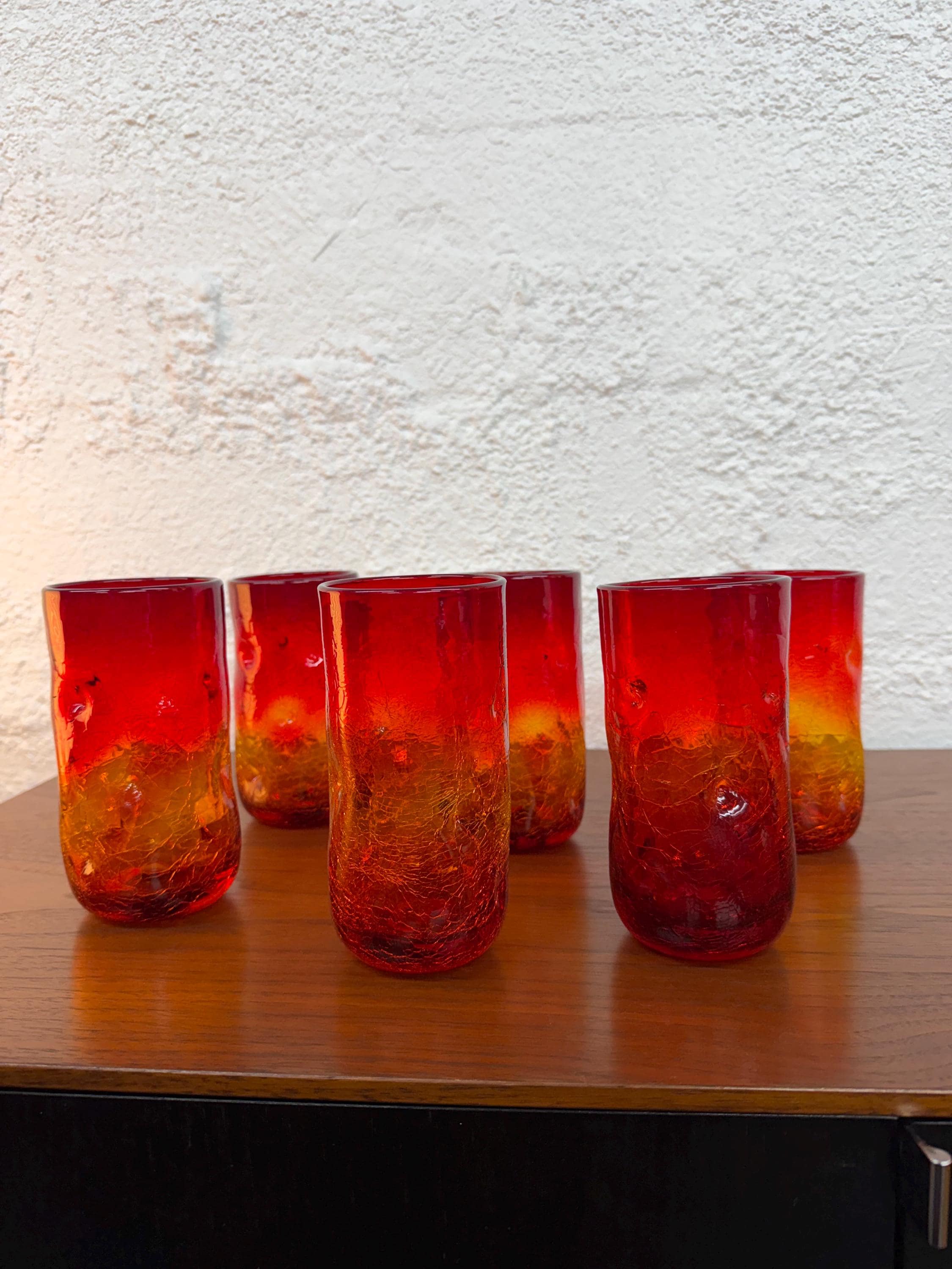 Blenko 418LC Crackled Large Dimple Glass  in Tangerine, Price per piece
