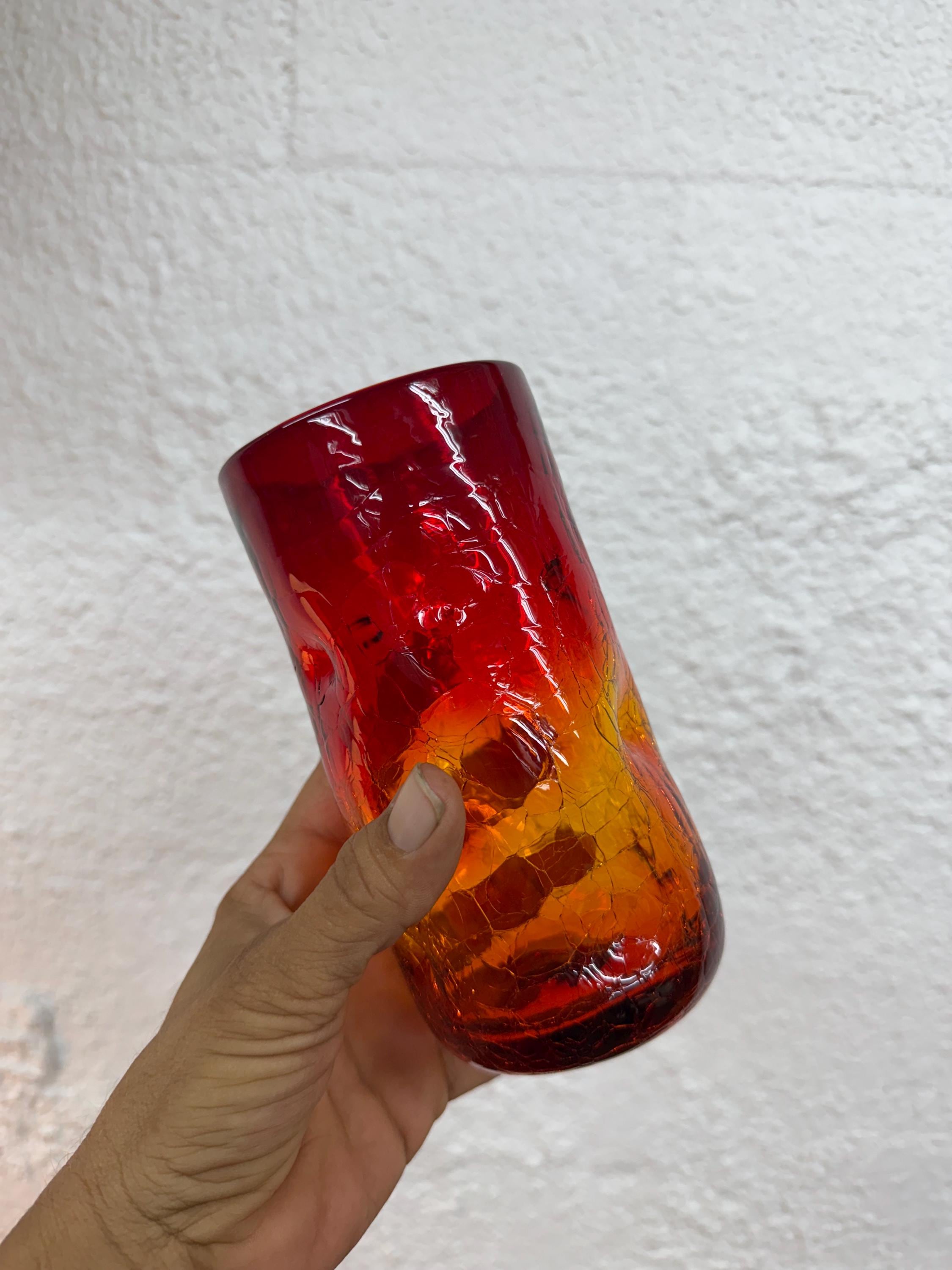 Blenko 418LC Crackled Large Dimple Glass  in Tangerine, Price per piece