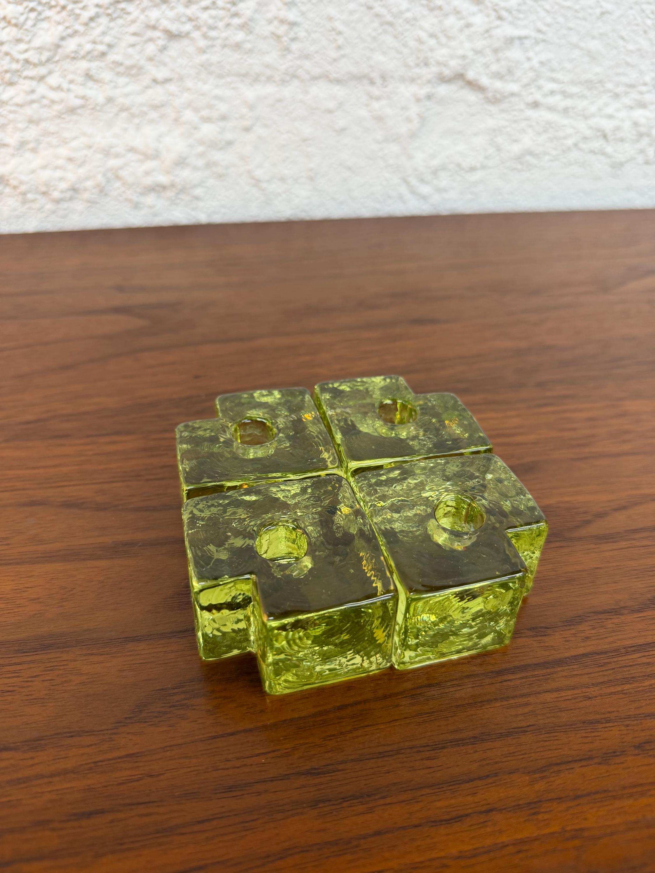 Mid Century Scandinavian Ice Cube Glass Puzzle Candle Holders, Set of 4. Konst Glass Sweden