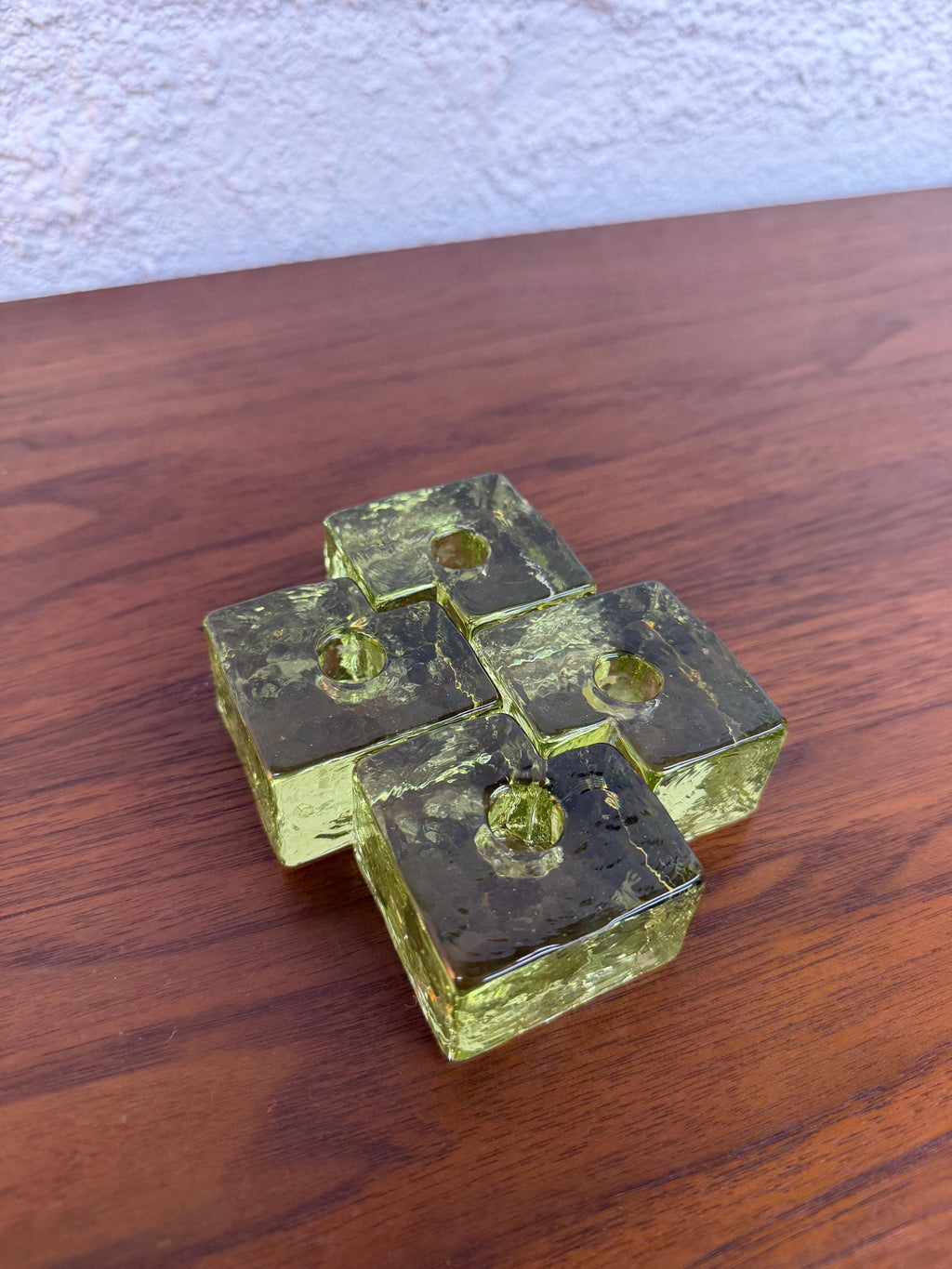 Mid Century Scandinavian Ice Cube Glass Puzzle Candle Holders, Set of 4. Konst Glass Sweden
