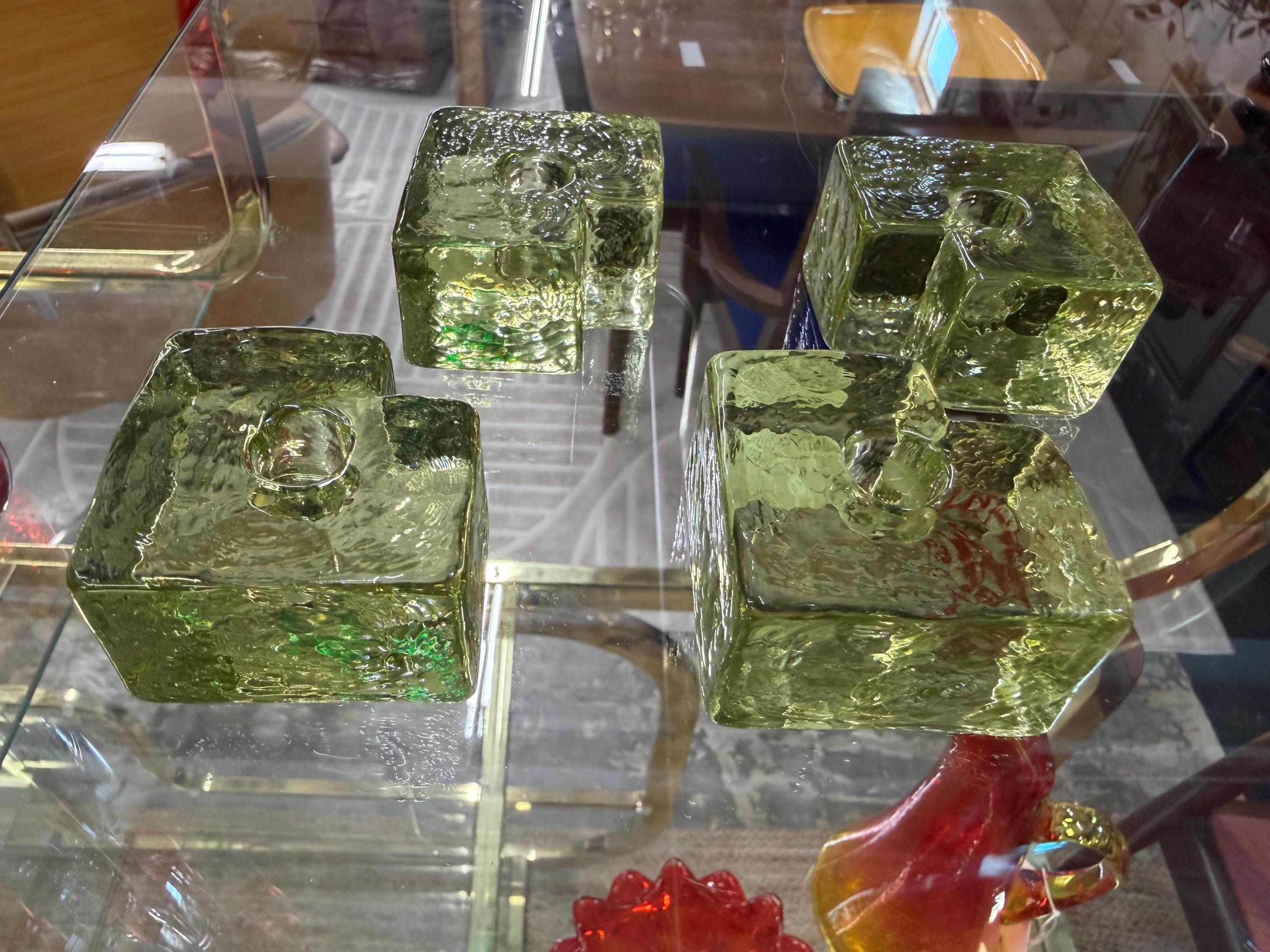 Mid Century Scandinavian Ice Cube Glass Puzzle Candle Holders, Set of 4. Konst Glass Sweden