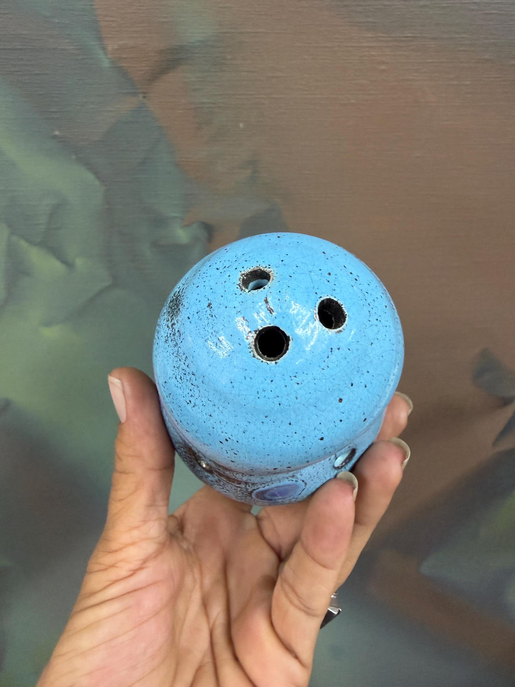 Small Studio Pottery 3 hole Weed Vase in Turquoise Blue