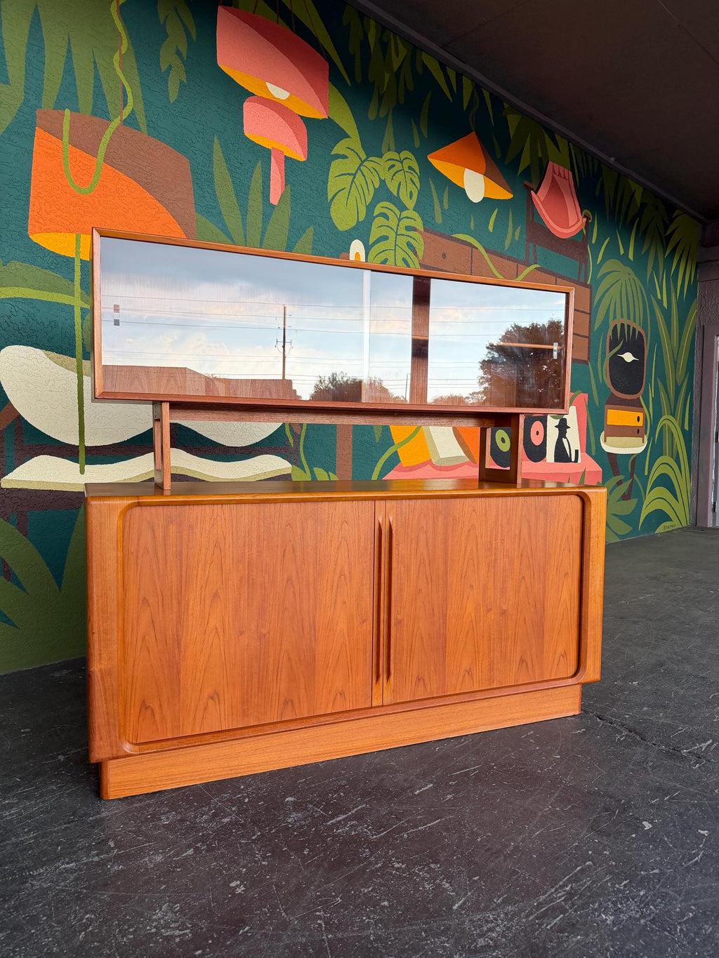 Mid Century Danish Modern Floating Topper Teak Hutch, 2pc