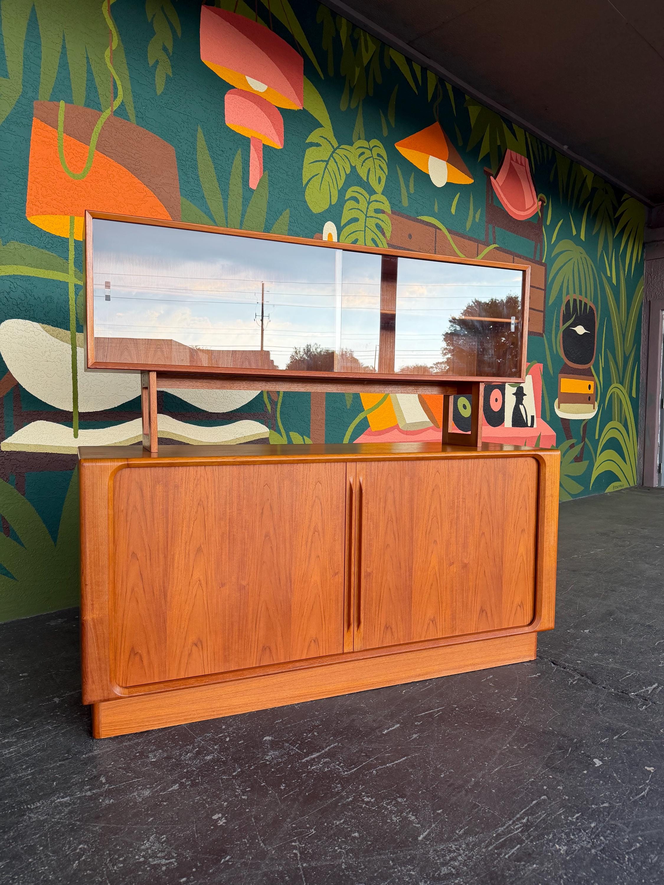 Mid Century Danish Modern Floating Topper Teak Hutch, 2pc