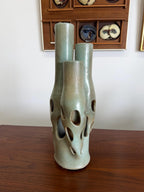 Large Seafoam Green Vintage Modernist Biomorphic Studio Pottery Sculpture Vase by Joanna Price