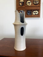 Vintage Modernist Cream and Blue Studio Pottery Vase by Carol Mayer