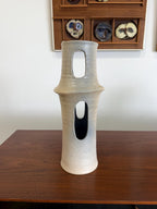Vintage Modernist Cream and Blue Studio Pottery Vase by Carol Mayer