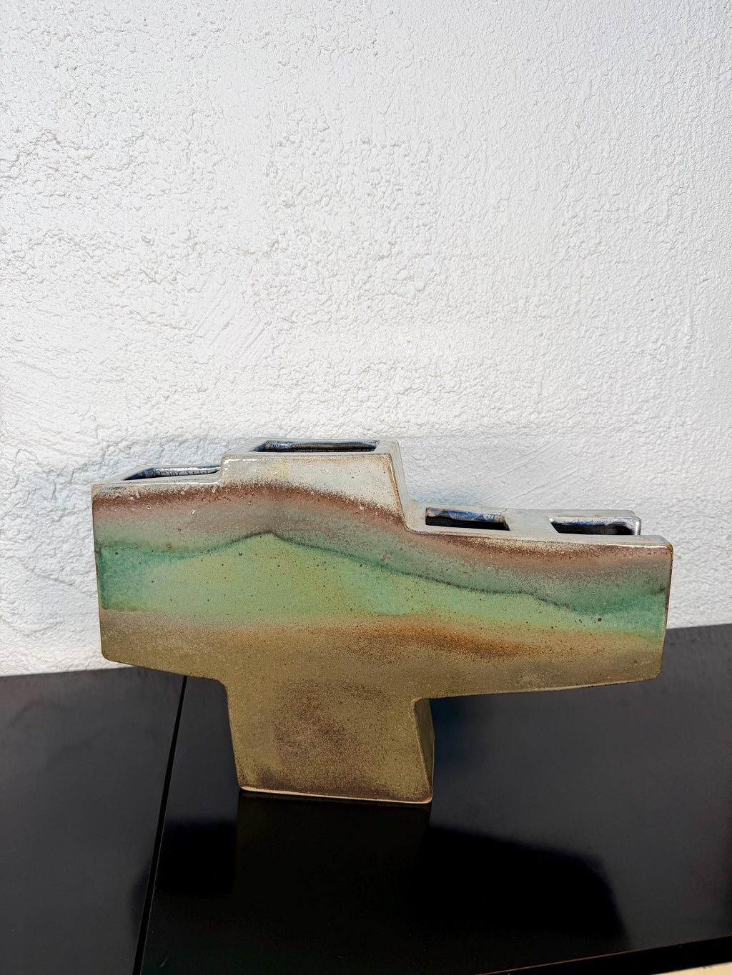 Large Vintage Sculptural Postmodern Ikebana Studio Pottery Sculpture Vase by Keiko Hergesheimer