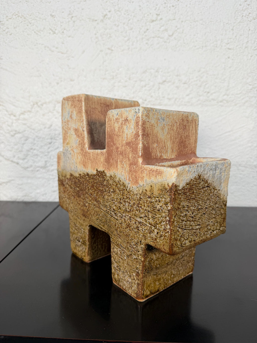 Vintage Sculptural Postmodern Ikebana Studio Pottery Sculpture Vase by Keiko Hergesheimer