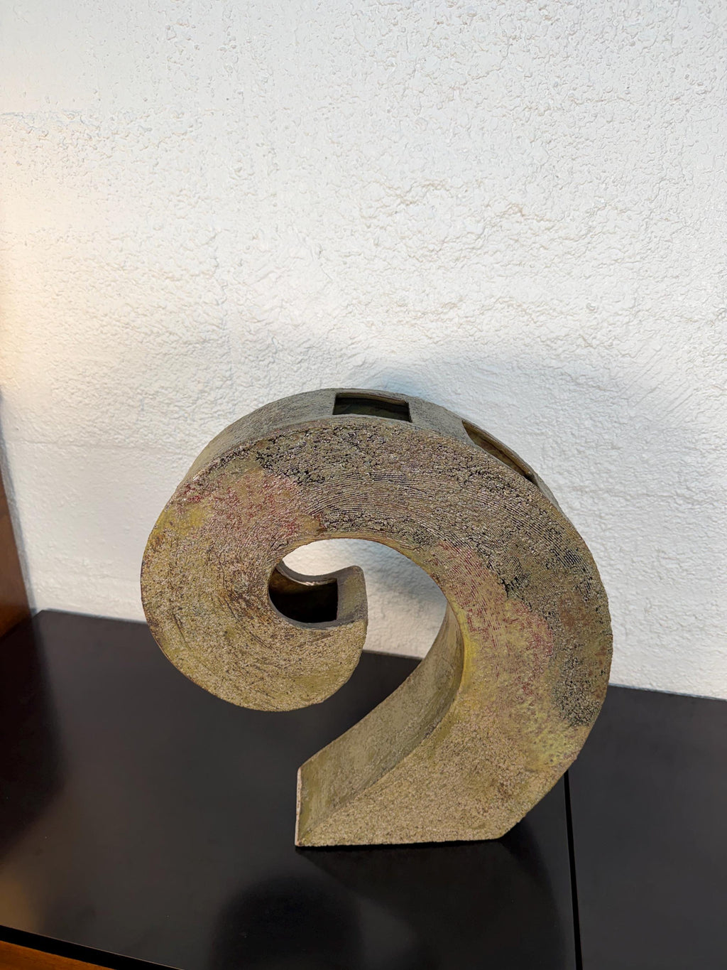 Large Vintage Sculptural Spiral Ikebana Studio Pottery Sculpture Vase by Keiko Hergesheimer